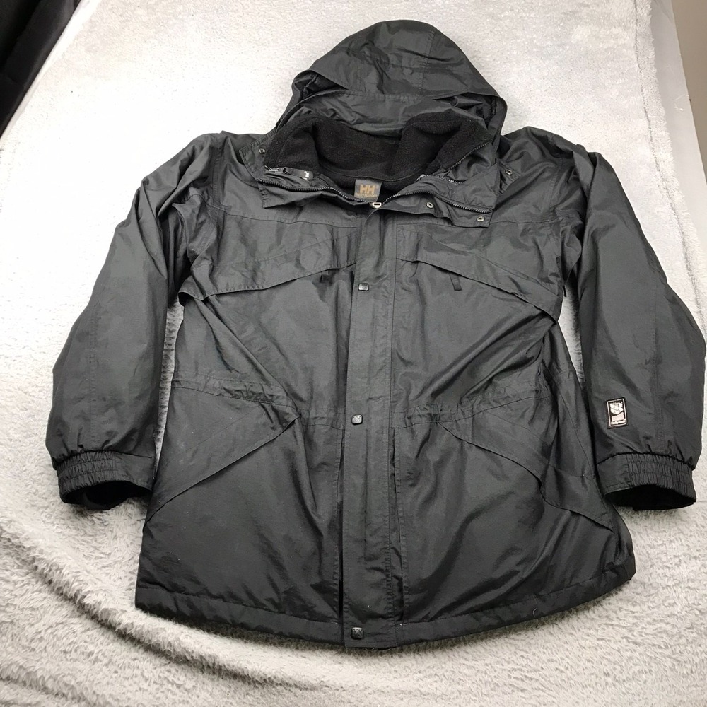 Vintage Helly Hansen Tech Waterproof Jacket Mens XL Black 3 in 1 Fleece Liner